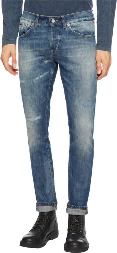 Dondup Blauwe Skinny Fit Jeans met Lage Taille en Patchzak Blue Heren