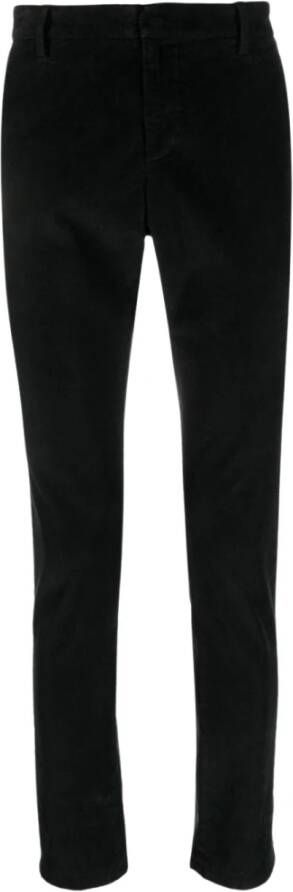 Dondup Zwarte Ribfluwelen Slim Chino Broek Black Heren