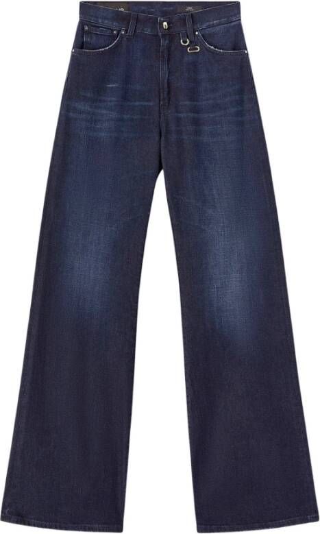 Dondup Blauwe Wide Leg Jeans met Gouden Accessoire Blue Dames