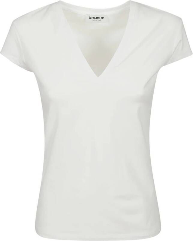 Dondup Witte Katoenen V-Hals T-Shirt White Dames