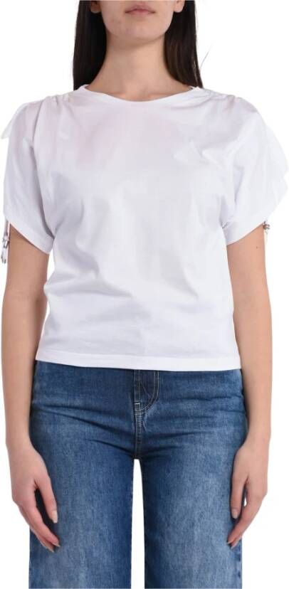 Dondup Witte Katoenen T-shirt met Verzamelde Detail White Dames