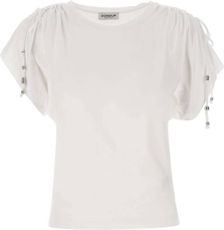 Dondup Witte Katoenen T-shirt met Verzamelde Detail White Dames