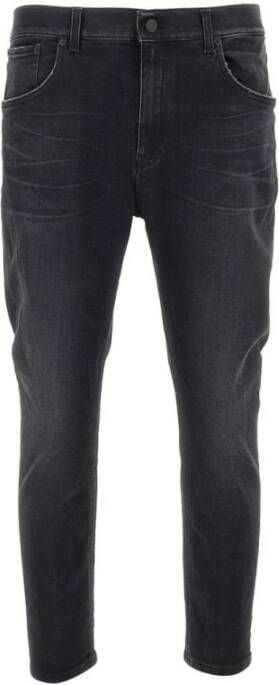 Dondup Regular Fit Gewassen Jeans met Metalen Logo Zwart Heren