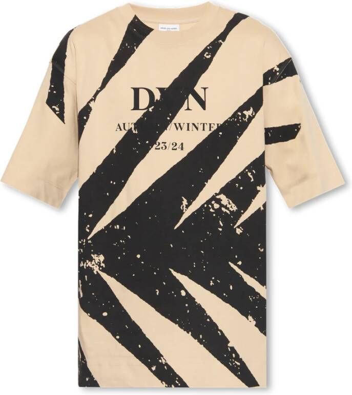 Dries Van Noten Bedrukt T-shirt Beige Heren