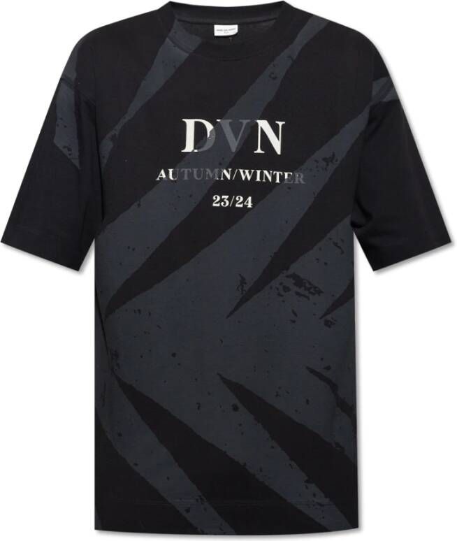 Dries Van Noten Zwart `Show` Zeefdruk T-shirt Black Heren