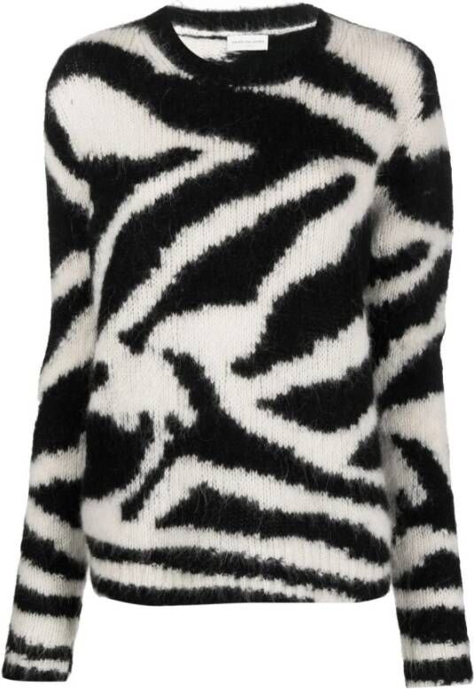 Dries Van Noten Zebra Intarsia Crew Neck Sweater Multicolor Dames