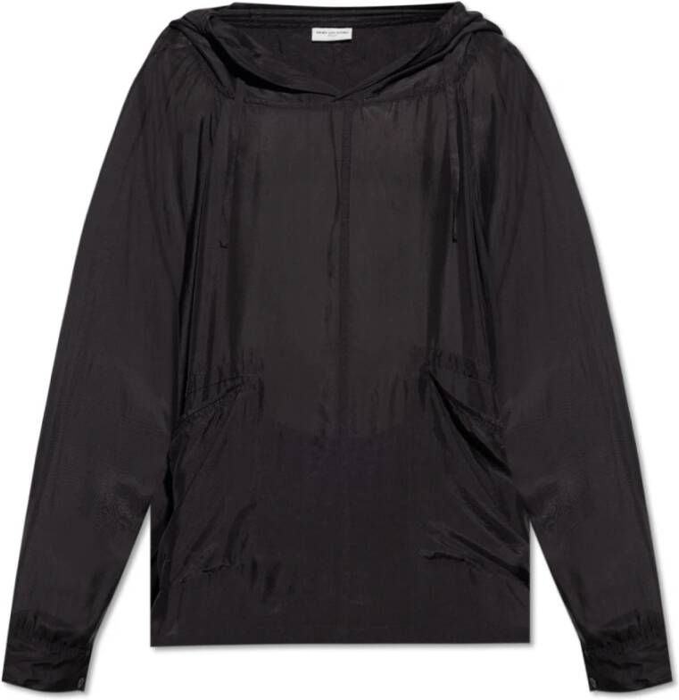 Dries Van Noten Fine silk hoodie Zwart Heren