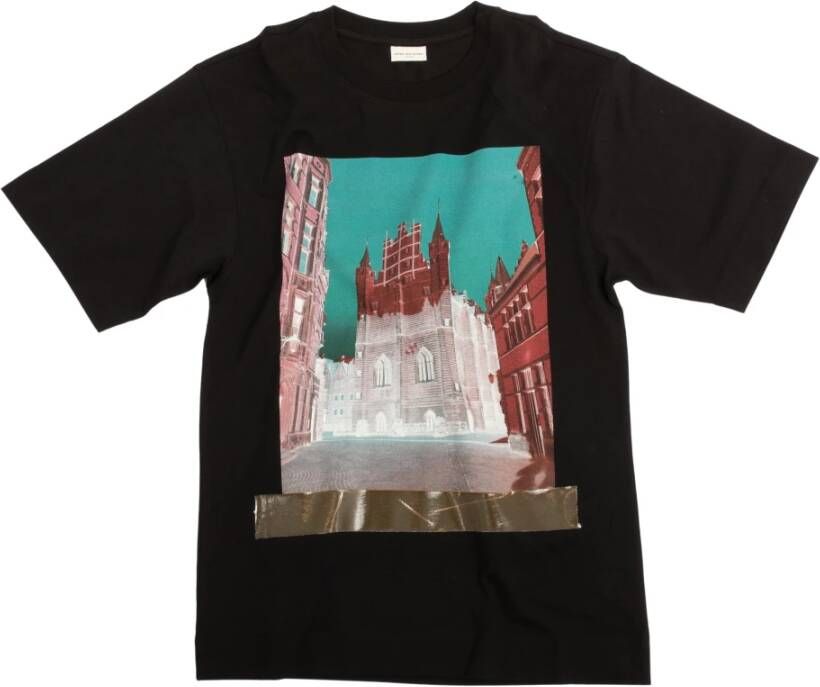 Dries Van Noten Gedrukte boxy -T -shirt Zwart Heren
