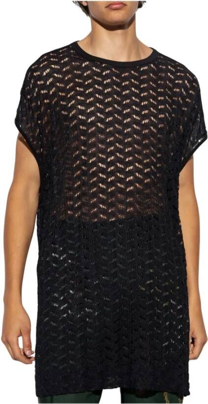 Dries Van Noten Opengebreid T-shirt Zwart Heren