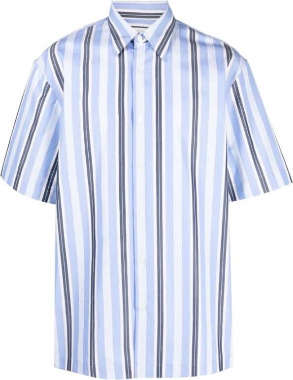 Dries Van Noten Blauw Gestreept Kortemouw Overhemd Blue Heren
