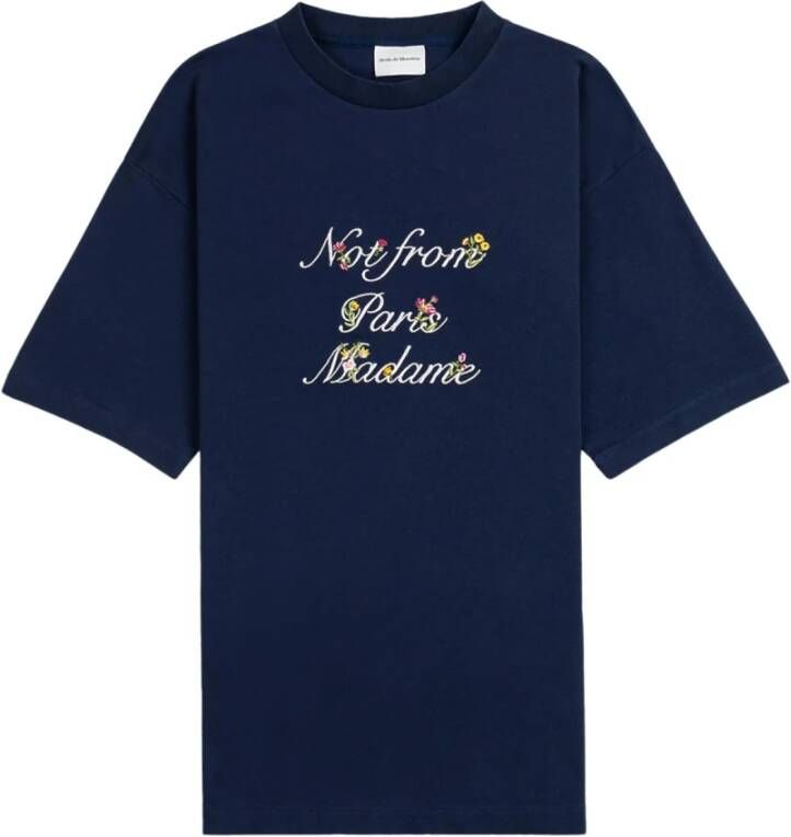 Drole de Monsieur Geborduurd Bloemenkatoenen T-shirt XS Blauw Heren