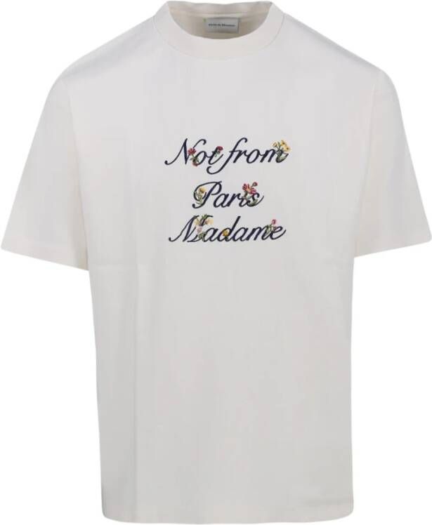 Drole de Monsieur Geborduurd katoenen T-shirt met bloemen White Heren