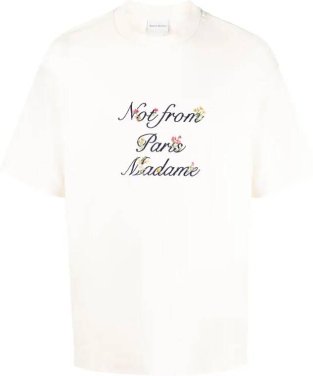 Drole de Monsieur Geborduurd katoenen T-shirt met bloemen White Heren