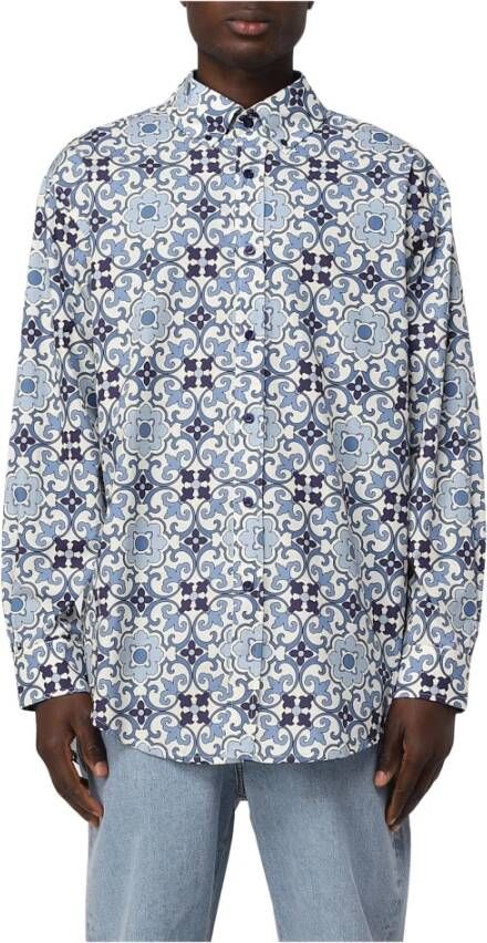 Drole de Monsieur Maiolica Print Overhemd Blauw Heren