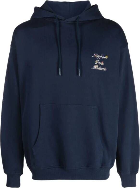 Drole de Monsieur Navyblauwe hoodie met sloganprint Blauw Heren