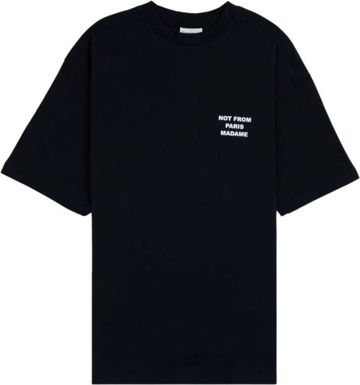 Drole de Monsieur Zwarte Crewneck T-shirt met Contrasterende Print Black Heren