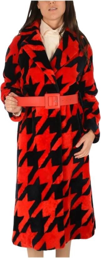 Drome Printed Shearling Jacket with Belt M US Rood Dames