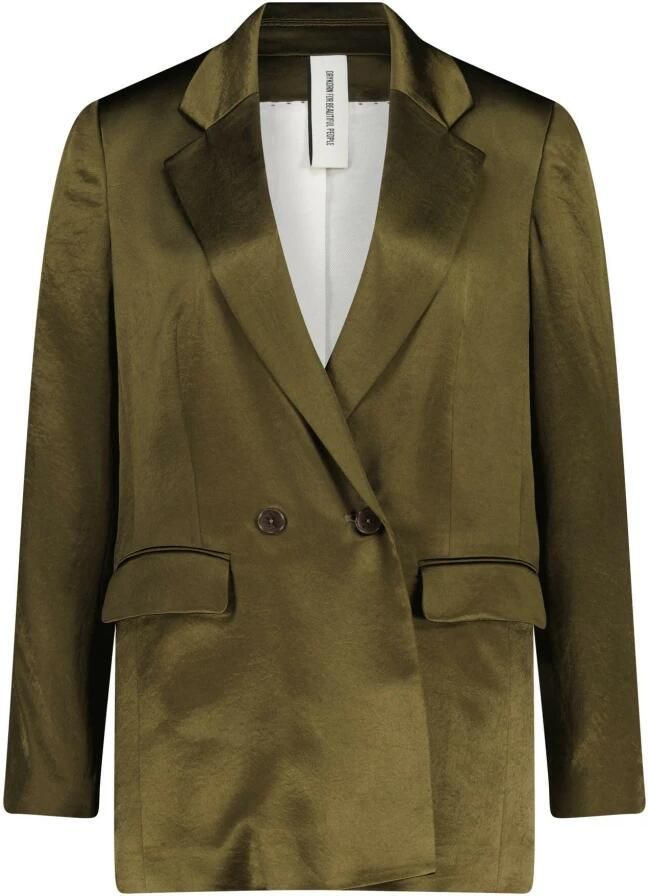 Drykorn Blazer van Glanzende Stof met Achtersplit en Schoudervullingen Green Dames