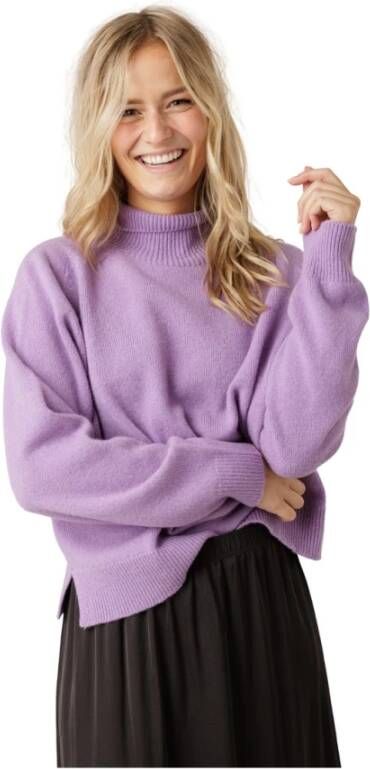 Drykorn Paarse Ribgebreide Sweater met Kol Nek Purple Dames