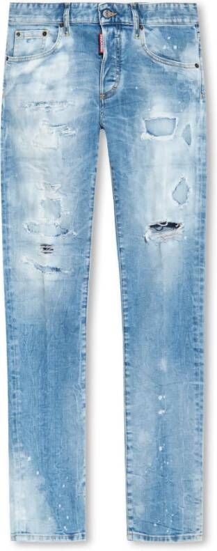 Dsquared2 Slim-Fit Blauwe Jeans met Logo Label en Leren Band Blauw Dames
