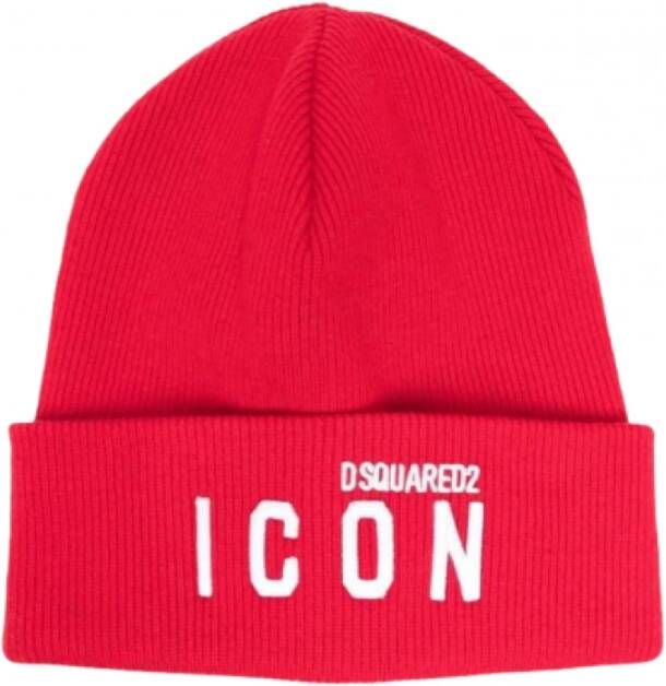 Dsquared2 Rode Geribbelde Beanie met Logo Rood Heren
