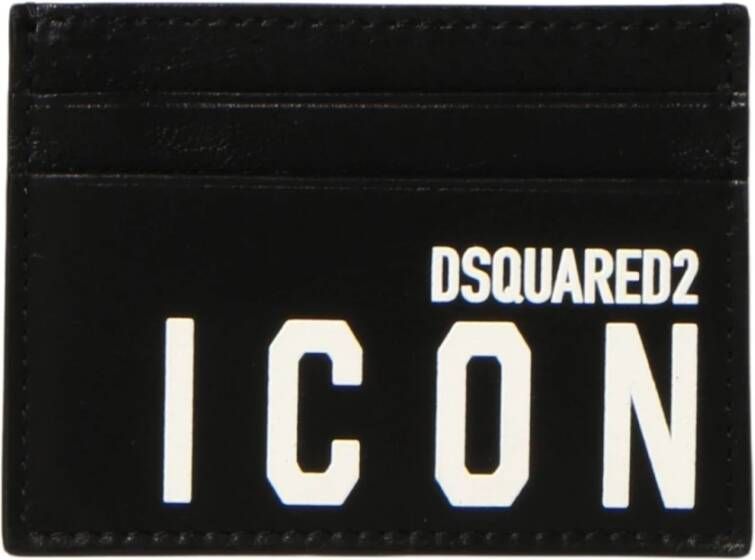 Dsquared2 Zwarte Leren Kaarthouder met Icon Logo Print Black Heren
