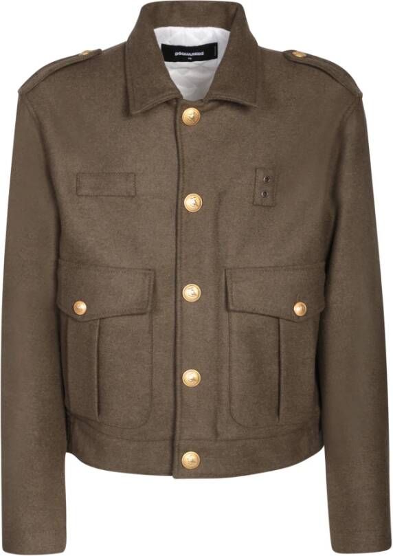Dsquared2 Army Green Wool-Blend Livery Jas Green Heren