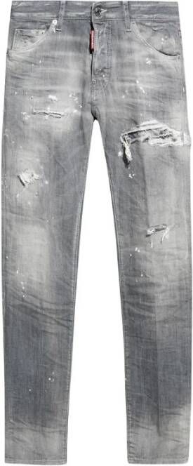 Dsquared2 Asymmetrische Metalen Sluiting Jeans Grijs Heren