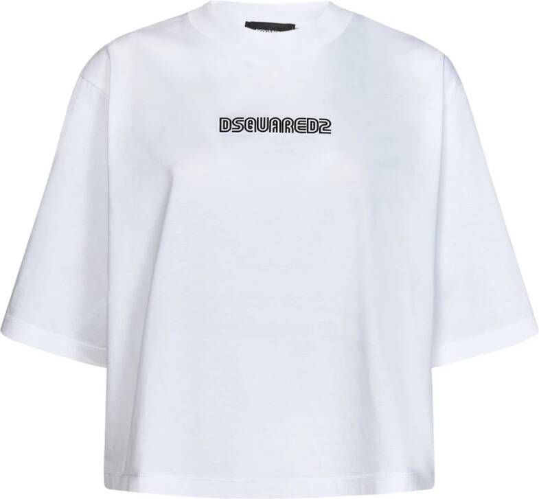 Dsquared2 Aw22 Wit Logo Print Oversize T-Shirt White Dames