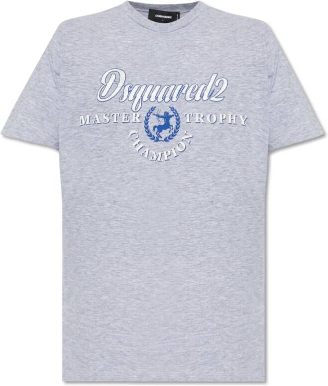 Dsquared2 Grijze Katoenen T-Shirt Moderne Logo Print Relaxte Pasvorm Grijs Heren