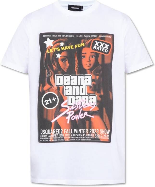 Dsquared2 Grafisch Bedrukt Katoenen T-shirt voor Heren Wit Heren