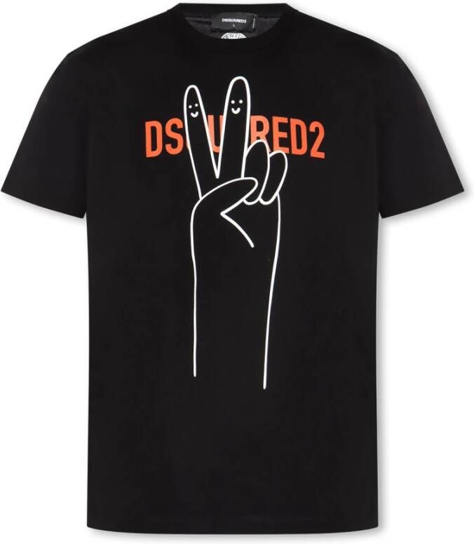 Dsquared2 Zwart Katoenen Logo Grafische Print T-Shirt Black Heren