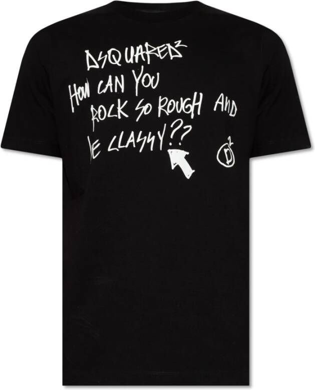 Dsquared2 Coole Zwarte Katoenen T-Shirt met Contrasterende Print Zwart Heren