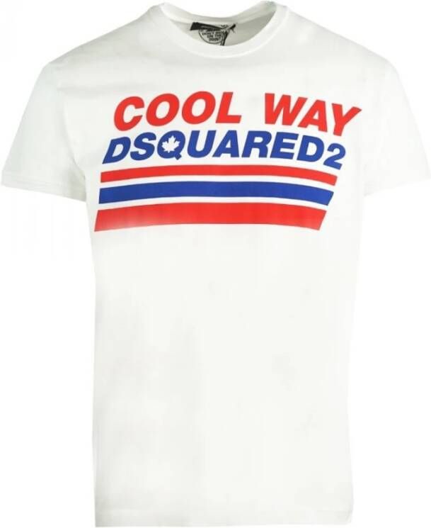 Dsquared2 Wit Katoenen T-Shirt met ery Dan Fit White Heren