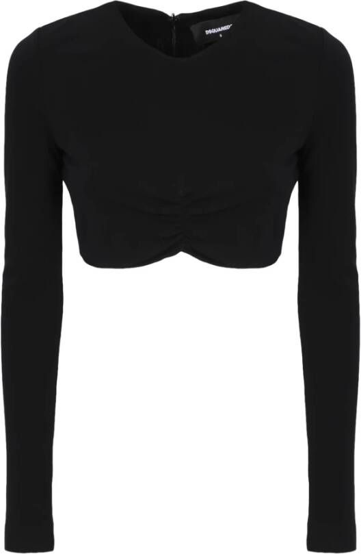 Dsquared2 Black Peekaboo top by ; features a crop design and a gathered front detail that makes the garment unique and inimitable Zwart Dames