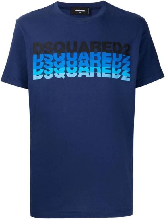 Dsquared2 Blauw Logo Bedrukt T-Shirt Blauw Heren