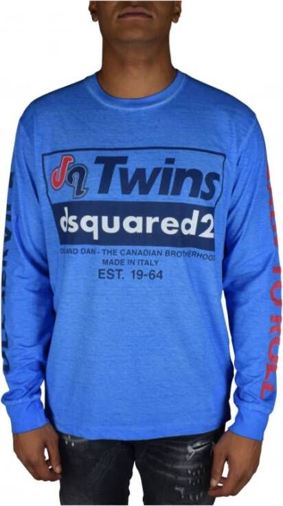Dsquared2 Blauw Print Longsleeve T-shirt Blauw Heren