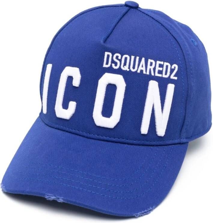 Dsquared2 Blauwe Geborduurde Logo Verweerde Hoed Blauw Heren