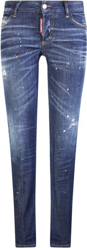 Dsquared2 Blauwe Jeans met Middelhoge Taille en Verfspat Detail Blauw Dames