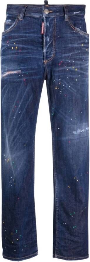Dsquared2 Blauwe Paint-Splatter Cropped Jeans Blauw Dames