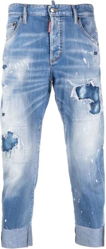 Dsquared2 Blauwe Patchwork Cropped Jeans voor Heren Blauw Heren