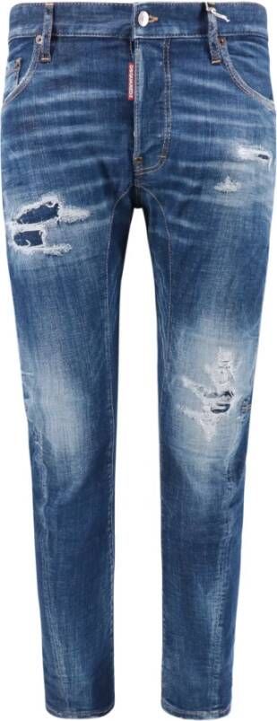 Dsquared2 Blauwe Ripped Stretch Katoenen Jeans Aw23 Blauw Heren