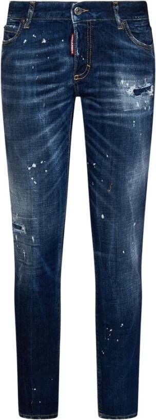Dsquared2 Blauwe Skinny Fit Jeans met Vernielde Details en Verfspatten Blauw Dames
