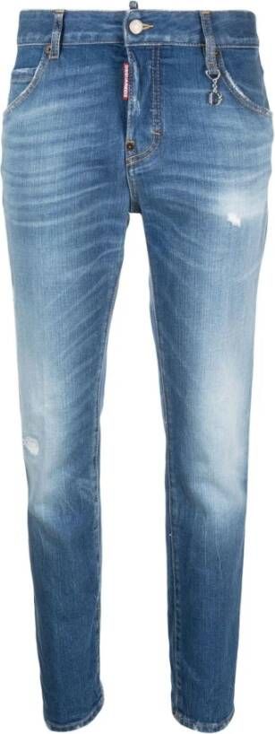 Dsquared2 Blauwe Slim-Fit Jeans met Distressed Finish Blauw Dames