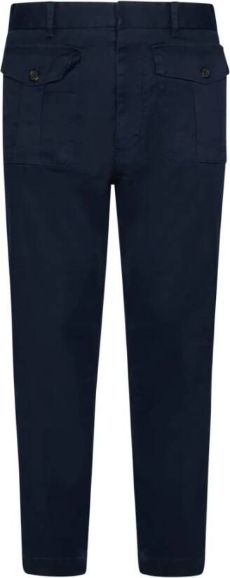 Dsquared2 Blauwe Stretch Katoenen Broek met Zilveren Logo Plaque Blauw Heren