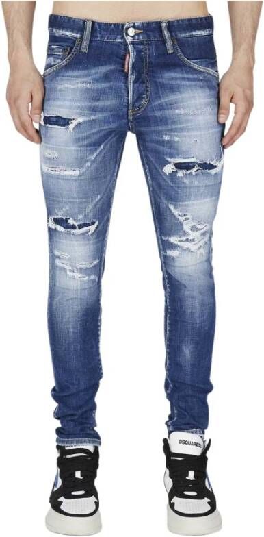Dsquared2 Blauwe Versleten Slim-Fit Jeans Blauw Heren