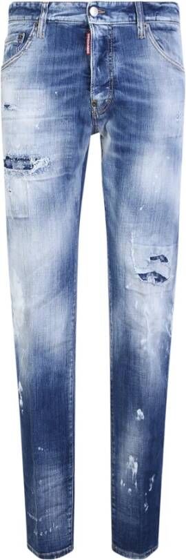 Dsquared2 Bleached-Wash Slim Fit Blauwe Jeans Blauw Heren