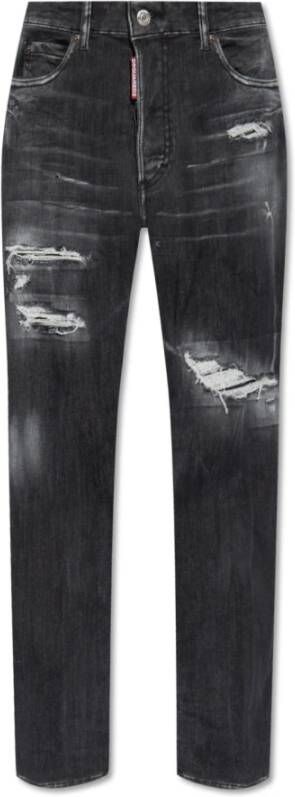 Dsquared2 Zwarte cropped jeans met hoge taille en destroyed details Black Dames