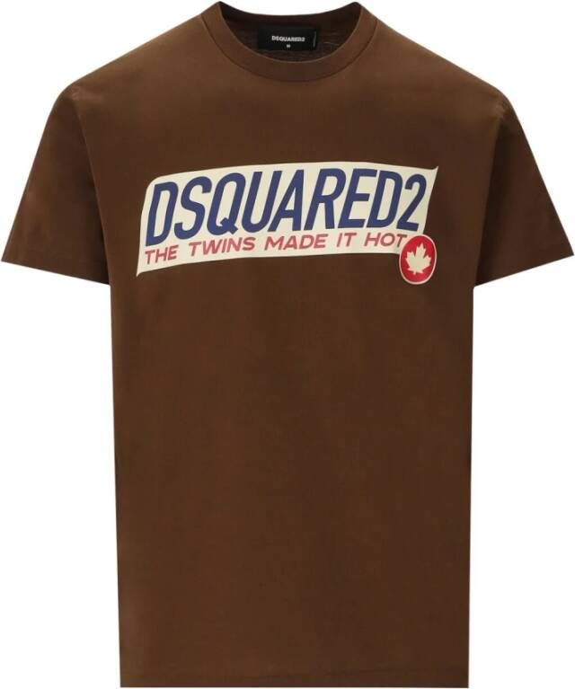 Dsquared2 Logo Print T-shirts en Polos Brown Heren