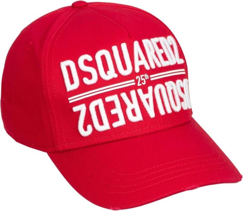 Dsquared2 Geborduurde Herenpet met Gescheurde Klep Red Heren